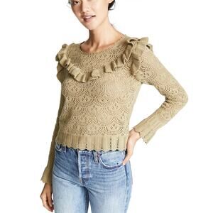 LoveShackFancy Natalie Ruffle Sweater Olive Size XS